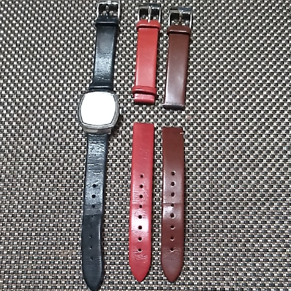 Kenneth Cole New York Women's Watch with Black, Red, and Brown Straps